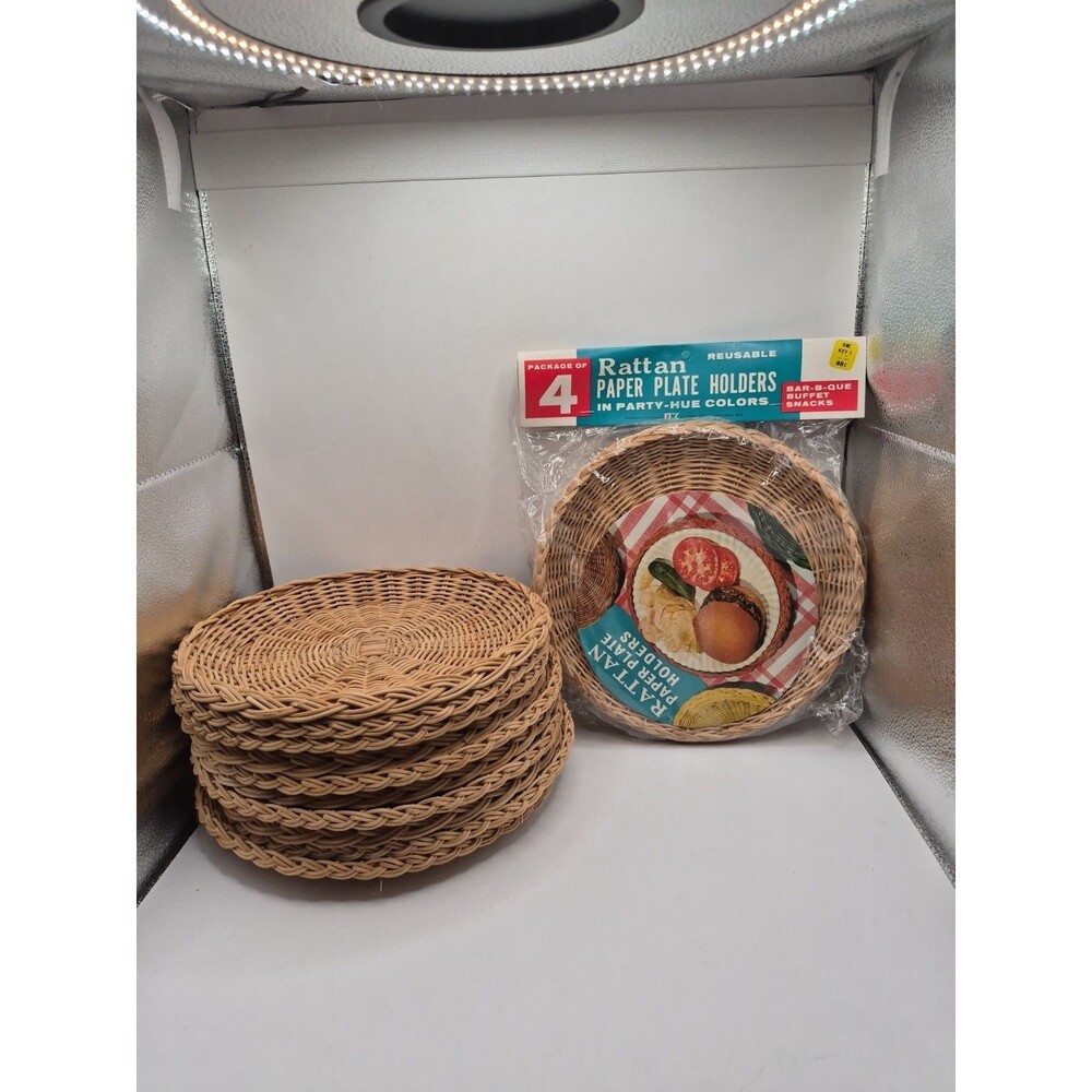 14 Vtg Wicker Rattan Paper Plate Holders Picnic Cook Out Party EUC